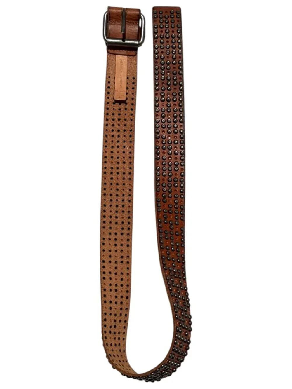 Amsterdam Cowboys Full Grain Leather Studded Boho Belt Caramel Size 85 Wide